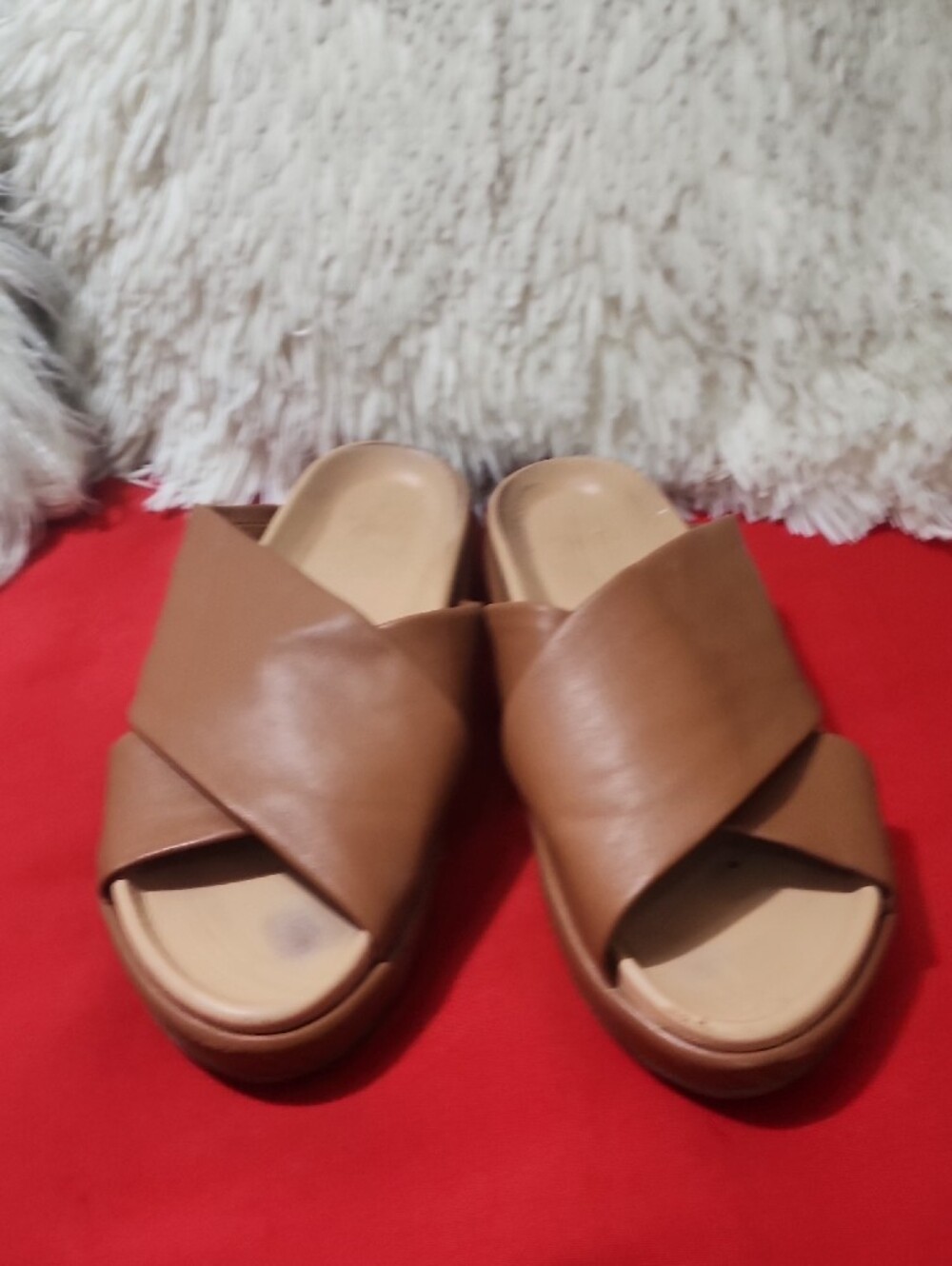 beek Kite Brown Crisscross Slide Sandals